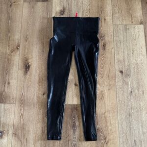 SPANX | Dull Shiny Black High-Waist Faux Leather Leggings | size L